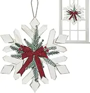 Christmas Door Wreath - Wall Decor Door Wreath - Snowflake Bow Christmas Ornaments, Welcome Wreath Front Door Sign Wooden, Indoor Outdoor Decor