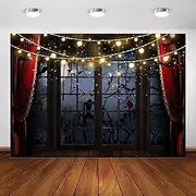 Avezano Halloween Backdrop for Photography Horrible Night Window Scene Background Cemetery Spooky Skeleton Zombie Scary Halloween Party Decorations Photo Booth Banner (7x5ft)