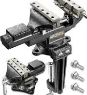 Dual-Purpose Bench Vise 3.3”, 360° Swivel Clamp-on Table Vise with He