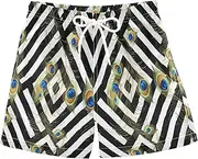[RPLIFE] Kids Swim Trunks for Boys, Baby Swim Shorts 2t, Vibrant Peacock Feathers Black White Striped