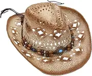[SAFIGLE] Hat Straw Western Hat for Men Women Unisex Straw Cap Large Brim Sun Hat Casual Beach Hat Straw Hats for Men Khaki