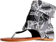 [Generic] Ladies Clip Toe Flat Roman Sandals Belt Buckle Large Size High Top Herringbone Cool Boots High Water Shoes for Women