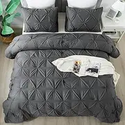 Andency Dark Grey King Size Comforter Set, 3 Piece Gray Pinch Pleat Fluffy Lightweight Bedding Set, All Season Soft Microfiber Bed Set