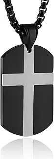 [HZMAN] Stainless Steel Cross Dog Tag Necklace for Men Women Religious Bible Verse Isaiah 41:10 Pendant Jewelry Gift