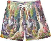 [RPLIFE] Kids Swim Shorts, Anti Chafe Swim Trunks for Boys 2 T, Cats Garden Flowers