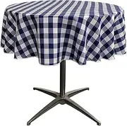 LA Linen Poly Checkered Round Tablecloth, 58-Inch, Navy/White