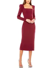 Mac Duggal Solid Square Puff Fitted Midi Dress