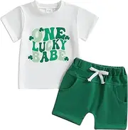 [Bonangber] Baby Boy First Birthday Outfit Letters Printed Short Sleeve Shirt Tops Shorts Set Cute Cake Smash Outfit