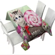 Lovely Art Drawings Snail Kitten and Tulips Tablecloth