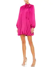Mac Duggal High-Neck Bubble Hem Dress