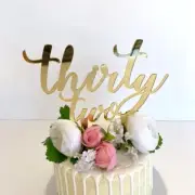 Acrylic Gold 'thirty two' Birthday Cake Topper 32nd Birthday Cake Decorations
