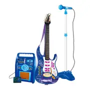 Electric Guitar Karaoke Set with Microphone & Amplifier Adjustable Volume-Blue