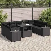 10 Piece Garden Sofa Set with Cushions Black Poly Rattan Patio Bar Sets