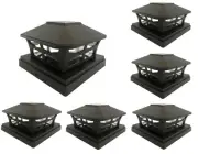 6 Pcs Black Solar Garden Cap Post Light 5X5 Plastic 2 Bright SMD LED Cap Light