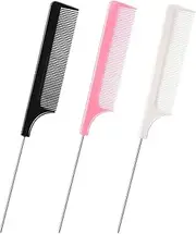 DAZISEN 3 Pieces Hair Comb - Anti-Static Tail Combs Fine Tooth Combs Salon Barber Hairdressing Comb with Stainless Steel Handle for Women and Men