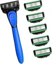 ChuYiElegance Men's Razor with 7 And Lubricant Strip, Portable Manual Shaver with Non-Slip Handle for Boys, Father's Men, Blue