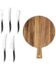 French Home Laguiole 6pc Pakkawood Artisan Cheese Knife Set & Round Wood Board