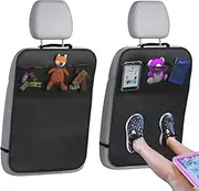 lebogner Back Seat Cover For Kids + 3 Pocket Storage Organizer, 2 Pack X-Large Waterproof Kick Mats Backseat Protector, Car Seat Back Protectors For Vehicles To Protect From Dirt, Mud & Scratches