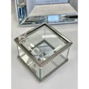 SILVER ROPE TRIM SQUARE 8CM METAL GLASS BEE MOTIF JEWELLERY TRINKET BOX