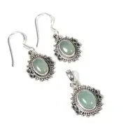 925 Solid Sterling Silver Aqua Chalcedony Earring Pendant Set c675