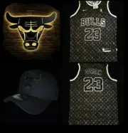 CHICAGO BULLS BLACK AND WHITE MICHAEL JORDAN 23 JERSEY & NEW ERA HAT SIZE XL