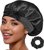 Silk Bonnet – 100% Mulberry Silk Sleep Cap Breathable & Adjustable Sleeping Caps Non Slip Silk Hair Wrap Women Night Cap