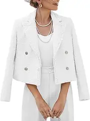 [Mina Self] Tweed Blazers Jackets for Women 2024 Fall Fashion Lapel Cropped Elegant Open Front Office Casual Blazer