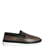 Dolce & Gabbana Woven Leather SlipOn Sneakers - Loafers - Black And Brown