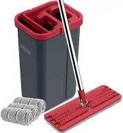NEW Mop And Bucket Floor Flat Set Wringer Bosheng Free Hands Squeeze Floo 3 pads
