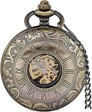 Alwesam Vintage Design Case Mechanical Men's Watch Double Face Roman Numerals Clock Hand Wind Pocket Watch with Chain&Box