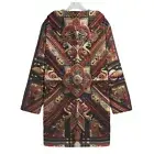 Norwegian Fair Isle Cotton Cozy Hooded Jacket Icelandic Red Cloak Coat Unisex 3d