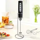 Milk Frother with Stand Rechargeable-Handheld Coffee Frother with 3 Stainless...