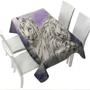 Wildlife Animal Art White Tiger Couple Tablecloth