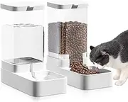 3.8L Pet Water Dispenser and 2.1KG Food Feeder, Gravity Pet Feeder and Water Dispenser Set, Without Electricity Unplugged Automatic Water Bowl Dispenser Gravity Water Dispenser (White)