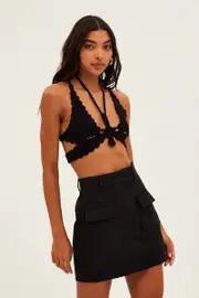 Black Butterfly Knit Top Backless - Size M, Women's Crop Knitted