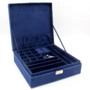 Two-Layer Jewelry Box Organizer Display Storage case with Lock (Deep Blue)