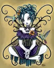 Hummingbird Fariy Art Signed Print Gothic Tiger Lily Faery Lillian Myka Jelina