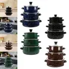3x Enamel Stockpot with Lid Soup Bowl Portable Sturdy Saucepan Simmer Pot for