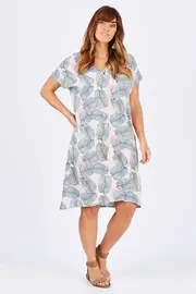 Leaf Print Dress--THRE-31955