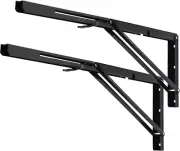 Folding Shelf Brackets, 24 Inch Heavy Duty L Bracket, Black DIY Collapsible Shel