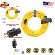 50 ft 12/3 SJTW Extension Cord - Weather Resistant, Kink-Proof, Yellow 3-Outlets