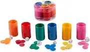 Set of 6 Plastic Cups for Patches and Geese with Dice and Chips, Multi-Colour