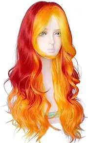Women's Wig Clothing Wigs and Flowing Curly Ombrewigs Synthetic Wigs Halloween Clothing Wigs (Yellow, 80cm)