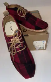 TOMS Womens Bota Shoes Sz 9 Buffalo Check Plaid Lace Up Red & Black New With Box