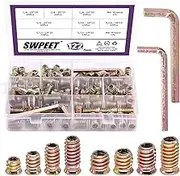 Swpeet 122Pcs Carbon Steel Color Zinc Plated Carbon Furniture Screw in Nut Threaded Wood Inserts Bolt Fastener Connector Hex Socket (1/4 + 5/16, Assortment Kit)