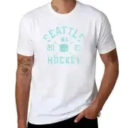 Seattle Kraken NHL Hockey Sticks And Puck T-Shirt White Large