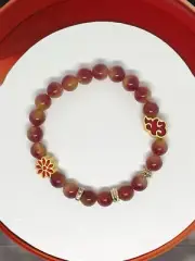 Red and yellow bicolor chalcedony bracelet 8mm 6.5 Inches