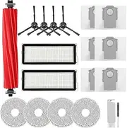 Accessories Replacement Kit for Roborock Q Revo S, Qevo Pro, Qrevo MaxV Robot Vacuum, 1 Main Brush, 4 Mop Cloth Pads, 2 HEPA Filters, 4 Black Side Brushes, 6 Dust Bags, 1 Cleaning Tool - 18 Pcs