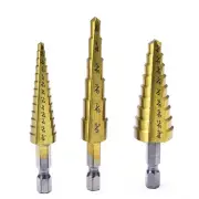 Step Drill Bit Set, 3 Pcs Titanium Step Drill Bit, 1/4" Hex Shank Faster Dril...