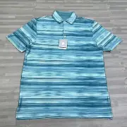 Hickey Freeman Performance Golf Polo Shirt Mens S Short Sleeve Aqua Striped $94